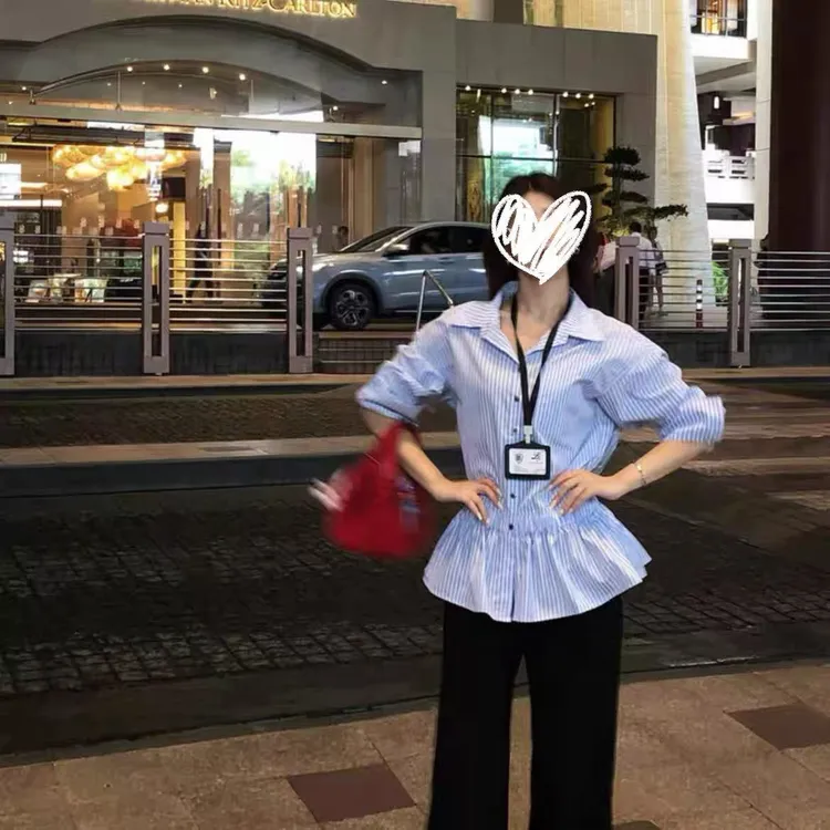 大码女装早秋新款条纹长袖秋季学院风通用衬衫小众显瘦幂式穿搭