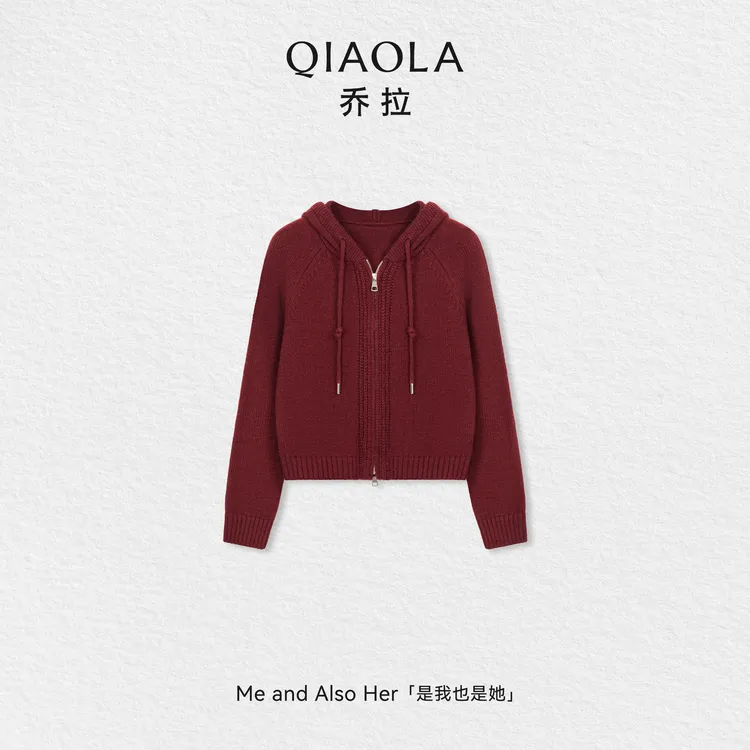 QIAOLA/乔拉【圣诞电台】秋冬季绵羊毛双拉链连帽设计百搭上衣