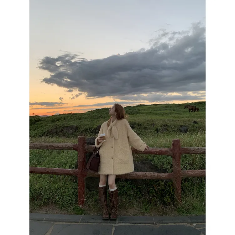 【暖炉烤茶】秋冬韩系甜美糕糕毛宽松HC毛呢外套254Y3725     