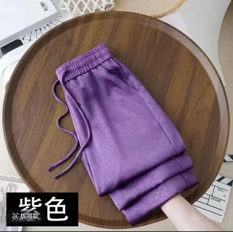 新中式醋酸肌理感轻奢双缎面冰氧吧小个子垂感阔腿裤