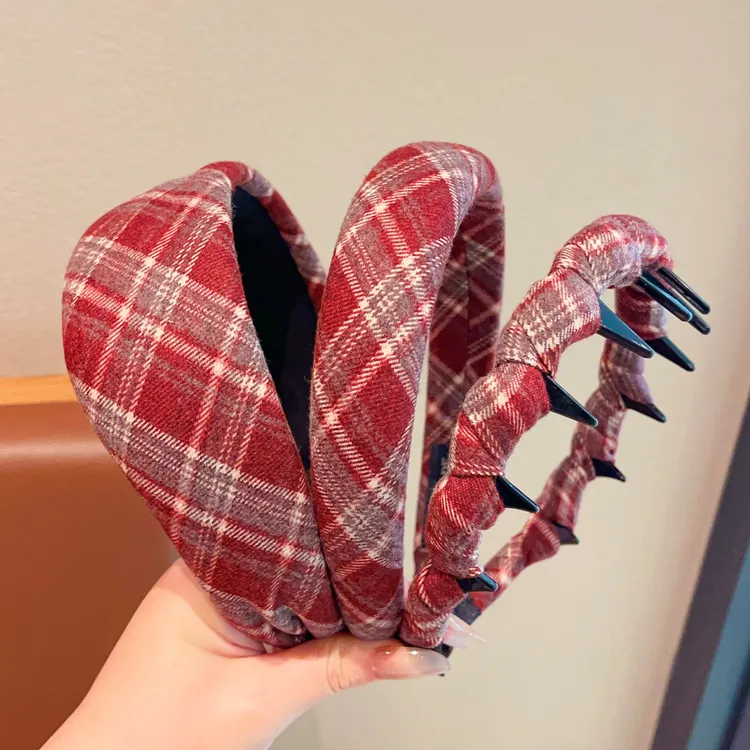 新年儿童红色格纹发箍不勒头过年女童气质头饰发捆小女孩复古头箍