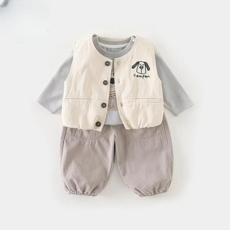 男童套装秋装2025新款男宝宝马甲打底衫裤子秋季婴幼儿衣服三件套