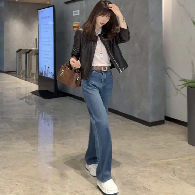 LMENY“绸缎牛仔”小个子/常规莫代尔四面弹显瘦直筒牛仔裤25CK001