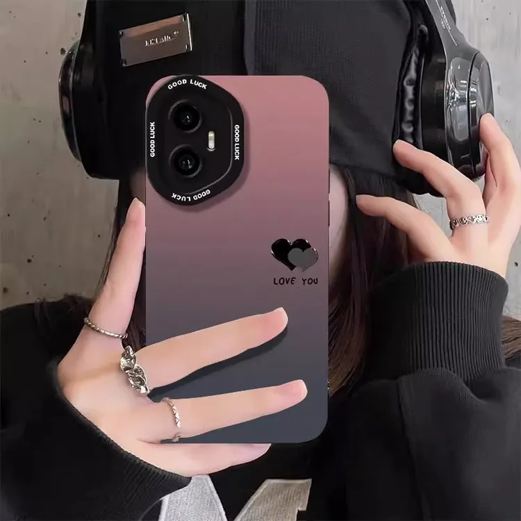 适用荣耀500pro手机壳新款400简约个性300保护套黑粉渐变爱心英文