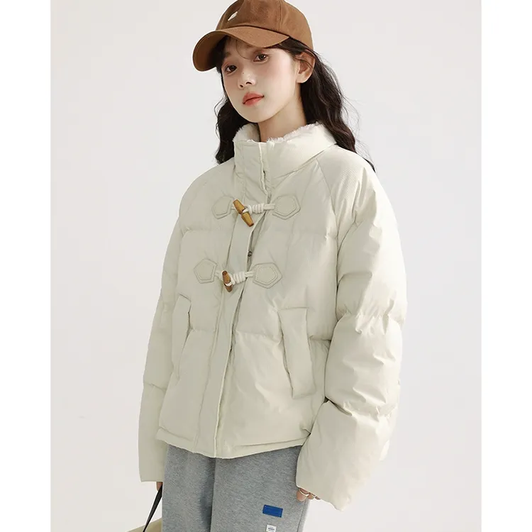 00102棉服女新款短款棉袄加厚宽松面包小个子冬季棉衣牛角扣外套