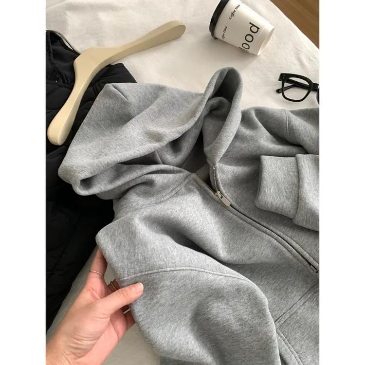 JMHH【慕冬】改版四次460克加绒加厚连帽双拉链卫衣外套女冬季