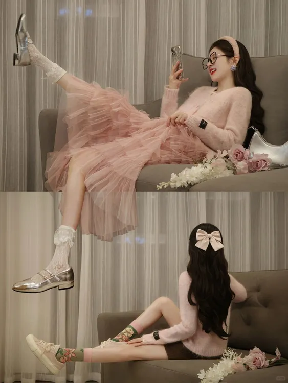 【樱花蜜桃】时尚新品2025粉色针织开衫彩色扣子粉色蛋糕半裙套装