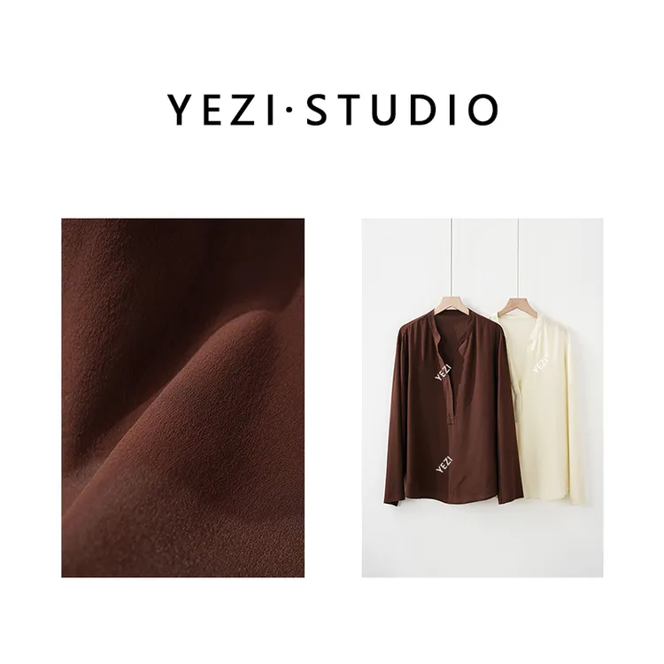 【静语】百百桑蚕丝半开襟V领宽松简约长袖小衫25216062