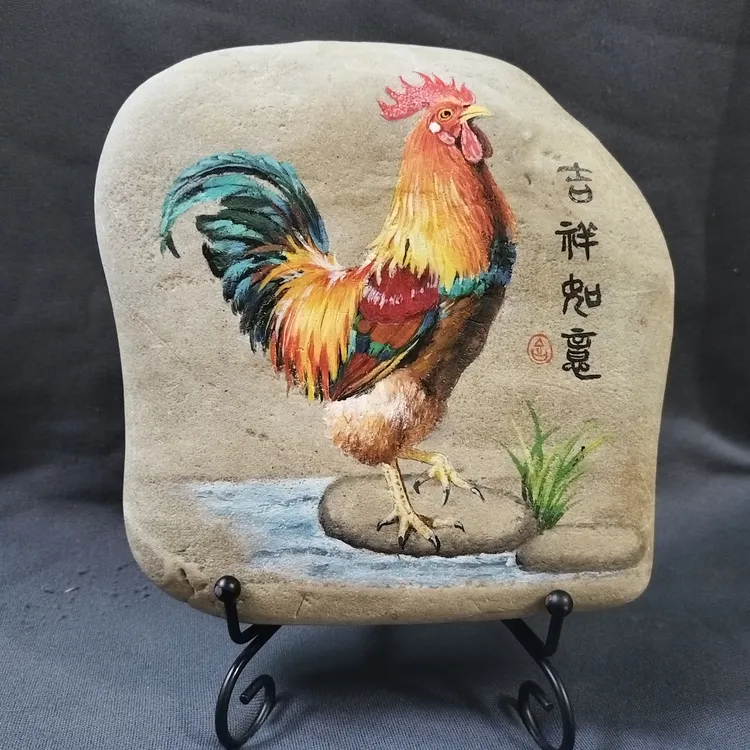 石头画生肖鸡大公鸡