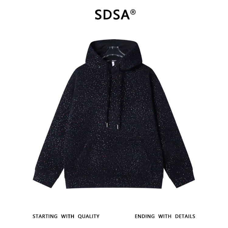 SDSA秋冬新款痞帅男装潮牌彩色提花抽绳连帽卫衣舒适百搭宽松上衣
