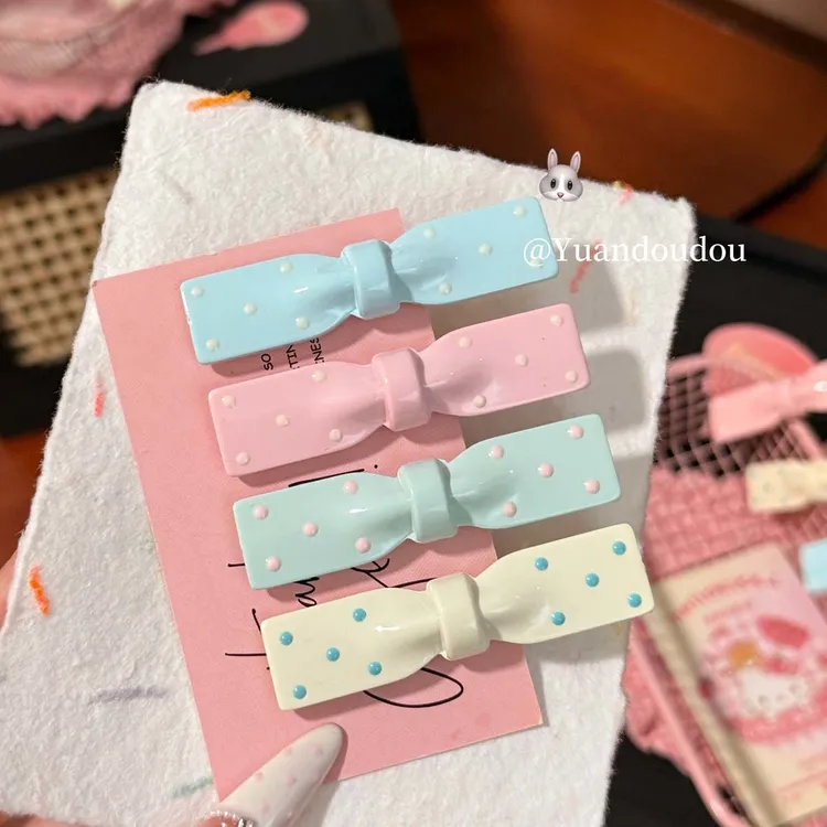 韩系甜美波点蝴蝶结发夹女前额侧边刘海夹碎发鸭嘴夹儿童发卡头饰