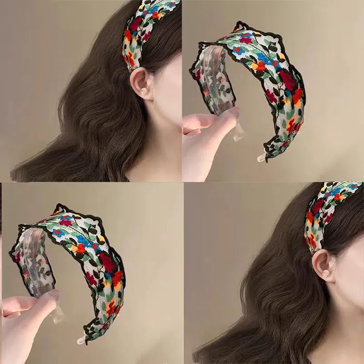 春夏法式复古风花朵刺绣发箍女2025新款个性设计感洗脸宽边头箍女