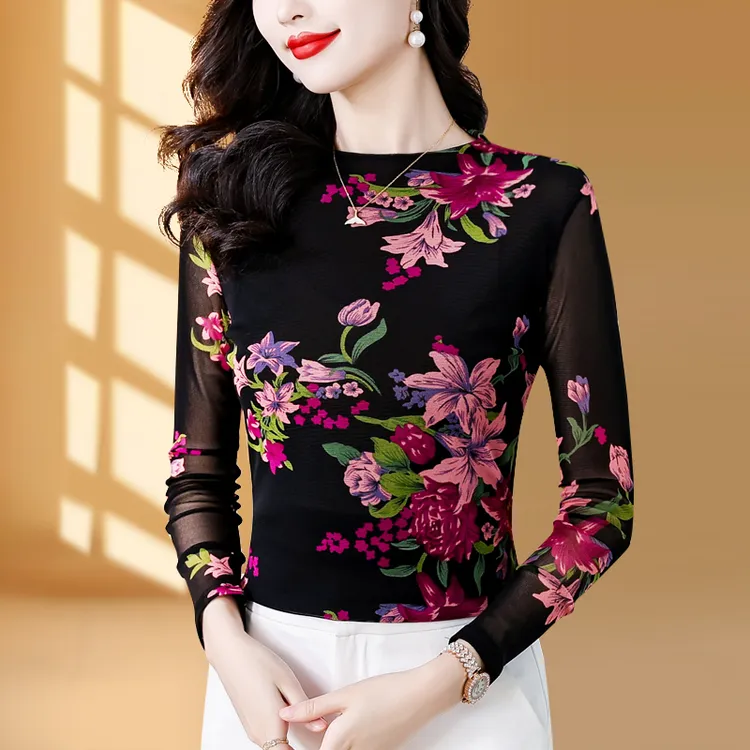 《瑶瑶专属》时髦T恤女显瘦时尚印花V领上衣洋气小衫（不定位花）