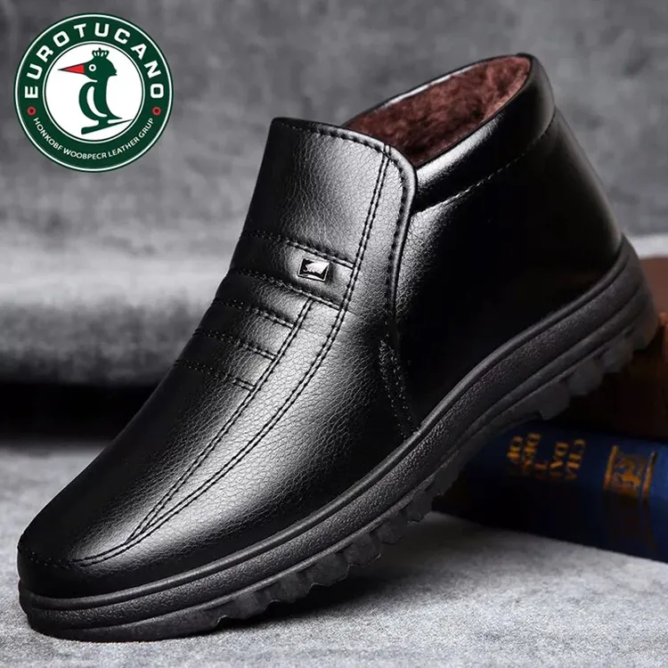官方正品2025新款冬季男士加绒棉皮鞋真皮休闲保暖一脚蹬爸爸鞋