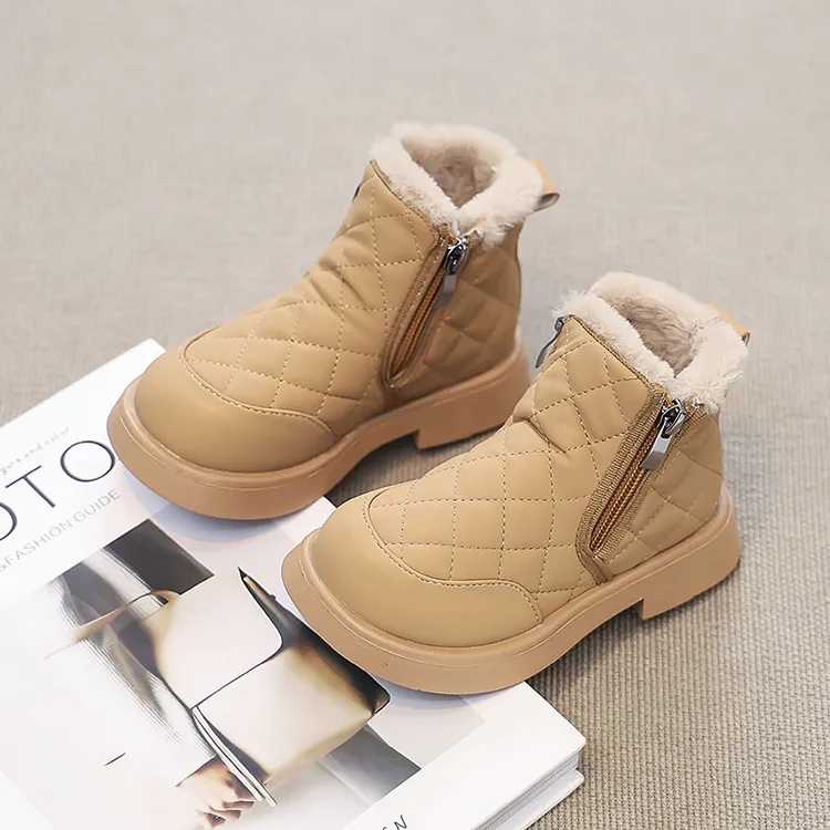 ABC女童雪地靴加绒保暖2025新款冬季儿童大棉鞋小童皮毛一体棉靴