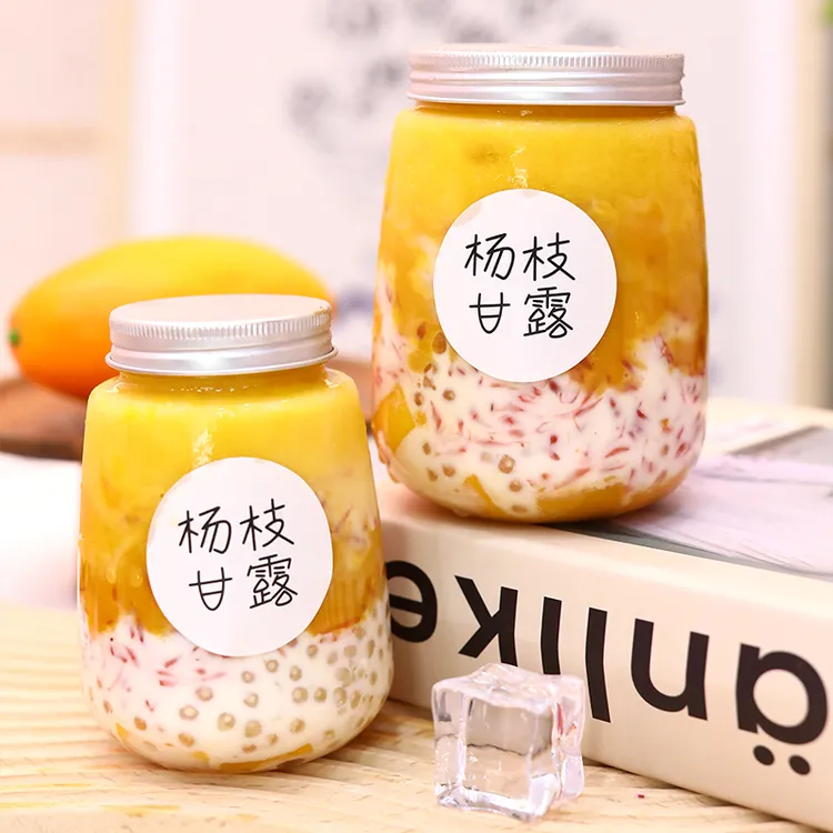 网红饮料带盖一次性奶茶瓶杯子密封透明水杯批发家用带盖奶茶瓶
