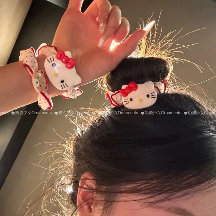 可爱波点小熊kt发绳小肠发圈皮筋少女韩系ins简约百搭甜美头饰