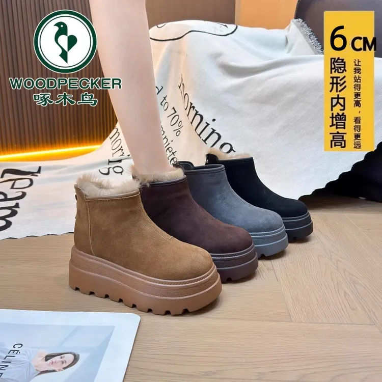 啄木鸟小个子增高短靴女2025年冬季新款加绒保暖棉鞋防滑雪地靴女