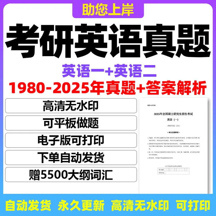 2026考研英语真题电子版1980-2025英语一英语二真题解析词汇