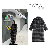 【YWYW25F/W】秋冬气质包保暖毛呢格子大衣5917