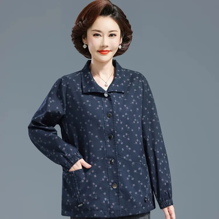 中老年春秋长袖上衣妈妈纯棉外套老太太洋气风衣老年人衣服奶奶装
