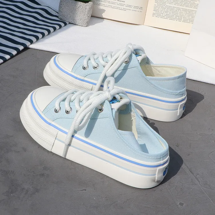 懒人半托两穿厚底增高帆布鞋女可穿可踩ins夏季新款休闲小白鞋女