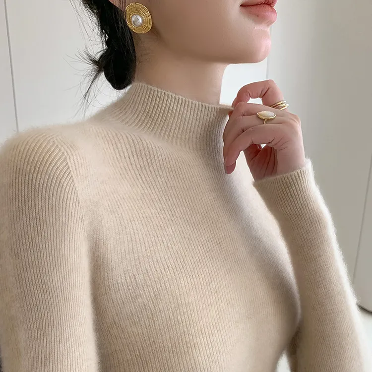 一线无缝羊毛针织衫女款紧身内搭套头打底衫纯色简约高级长袖毛衣