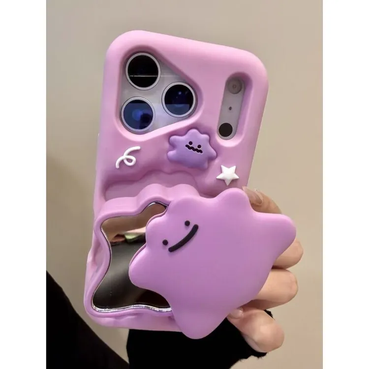 卡通紫色百变怪一体式推拉镜面适用iphone17promax苹果15手机壳14
