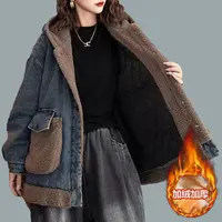 8941蓝牛仔连帽棉衣加绒加厚冬季新款棉服外套宽松时尚洋气