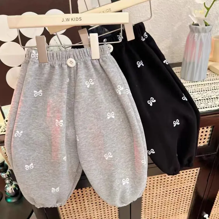 儿童春秋休闲裤2025新款女宝宝洋气蝴蝶结灯笼裤春装束脚卫裤潮