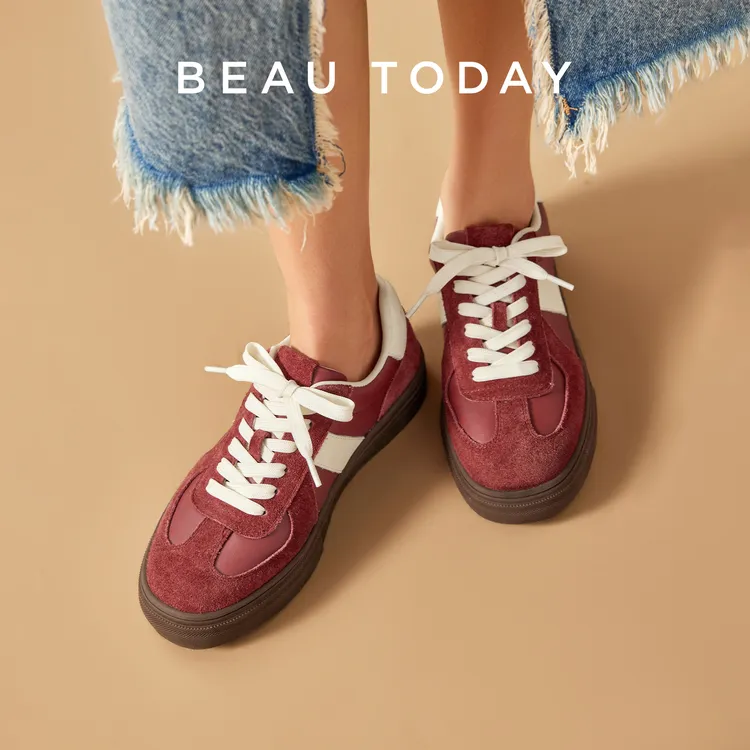 BeauToday【轻奢牛绒】不累脚德训鞋2025新款增高真皮运动休闲鞋