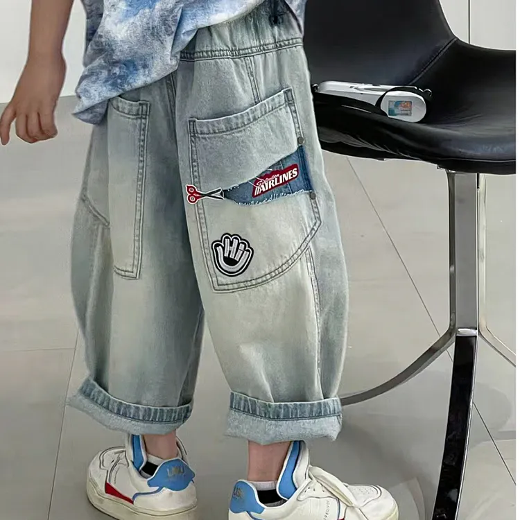 儿童装男童夏装薄款裤子2025新款中大童夏季牛仔短裤夏款七分裤潮