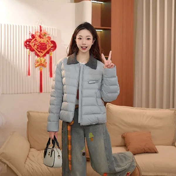 鸭鸭2026短款翻领纯色女士轻薄白鸭绒羽绒服女薄款YE6B600585L商品图