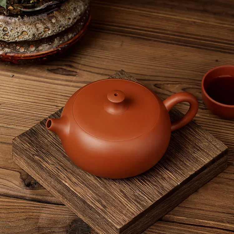 《水平壶红泥古形壶》家用大容量150cc汉瓦西施手工朱泥300目紫砂壶