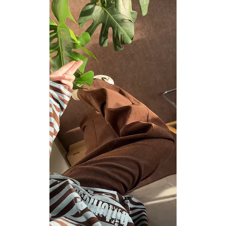 琥珀流光咖棕色老钱风裤子男秋季垂感斜切灯芯绒卫裤阔腿弯刀长裤