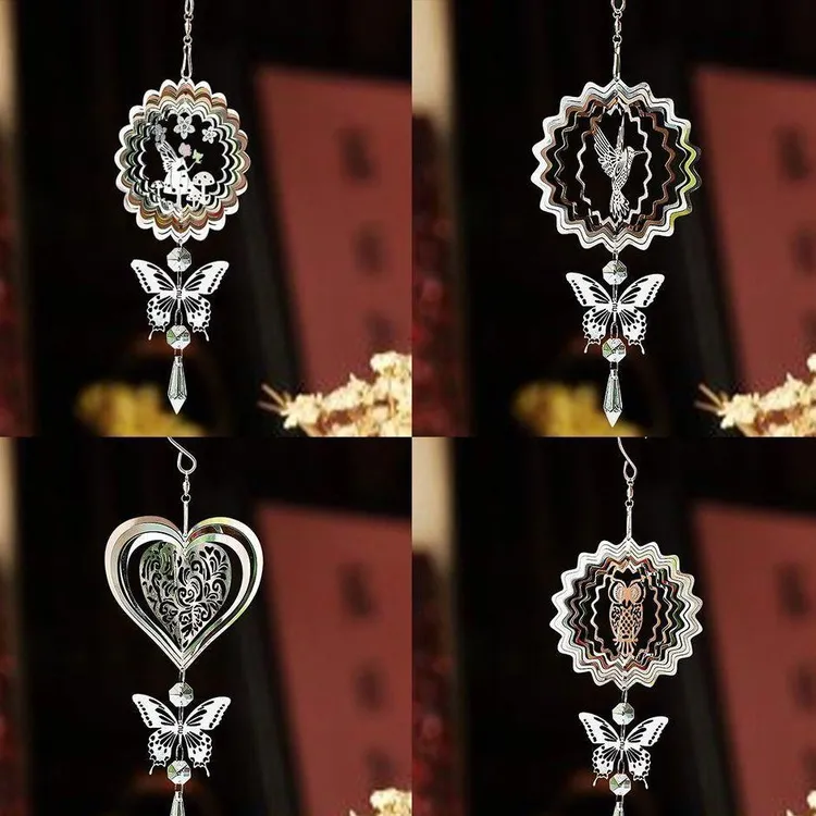 北欧3D风曼陀罗风铃风转悬挂捕光器玻璃吊坠镜子花园庭院装饰