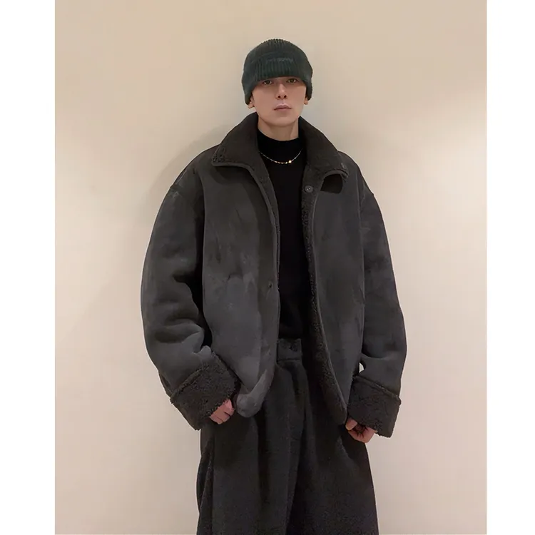 MBH|LaMb WOL男女同款磨绒工艺双面穿皮毛一体仿麂皮绒夹克外套冬