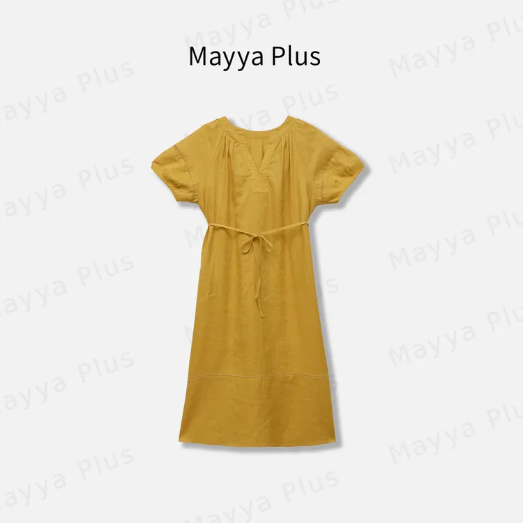 【理想麻裙】Mayya Plus麦芽定制夏季新款显瘦短袖连衣裙子32528728