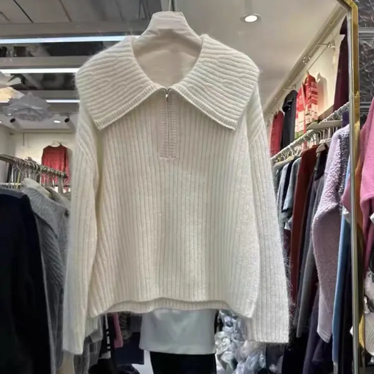 常规秋冬季拉链套头款女慵懒风毛针织衫针织衫百搭套头女装