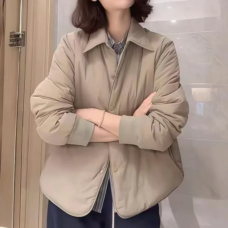 秋冬新款轻薄棉服外套女装2025百搭棉袄轻便简约翻领短款棉衣