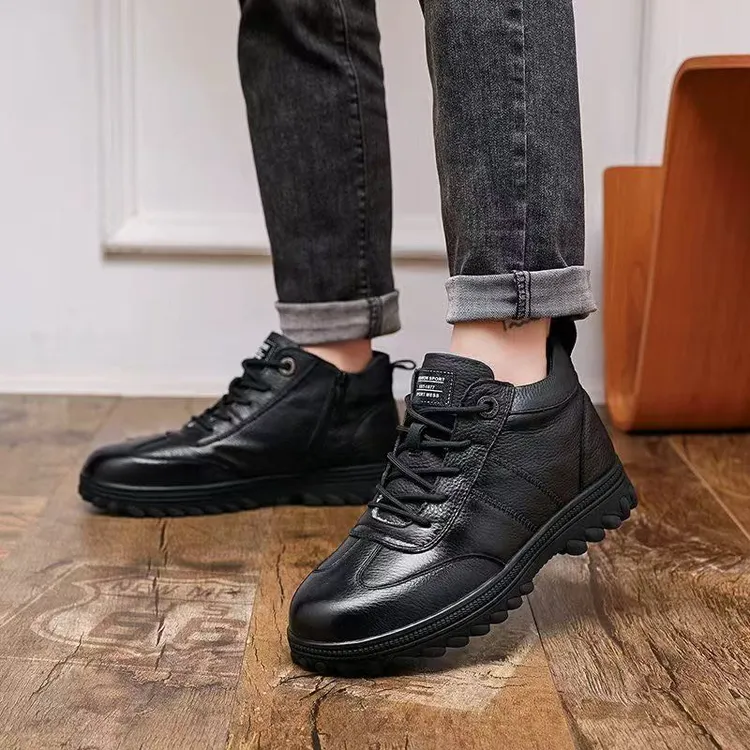 （男鞋）头层牛皮复古港风高帮棉鞋休闲风休闲皮鞋冬季棉鞋2025-88