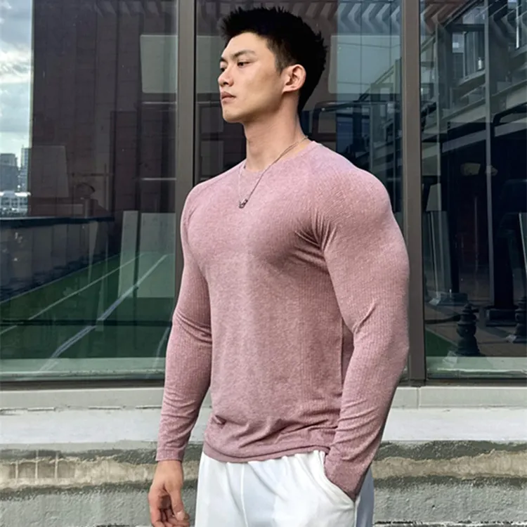 美式时尚休闲纯色长袖圆领透气提花运动套头T恤秋季简约百搭上衣