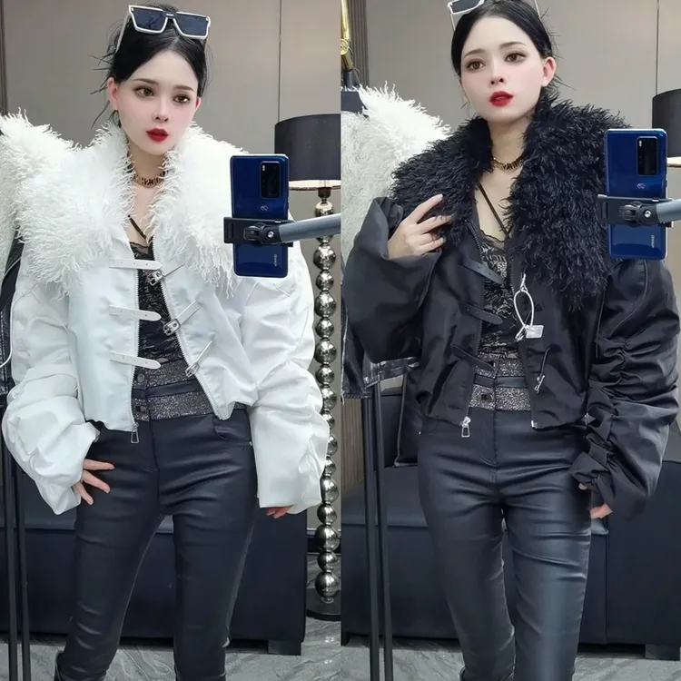 高级感小众2025秋冬新款辣妹仿羊羔毛领抽绳皮带扣设计加厚外套