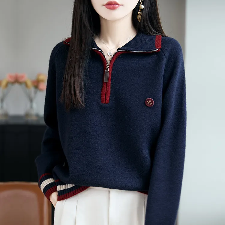 哥弟阿玛施正品女毛针织衫女时尚气质卫衣春秋翻领上衣立领打底衫