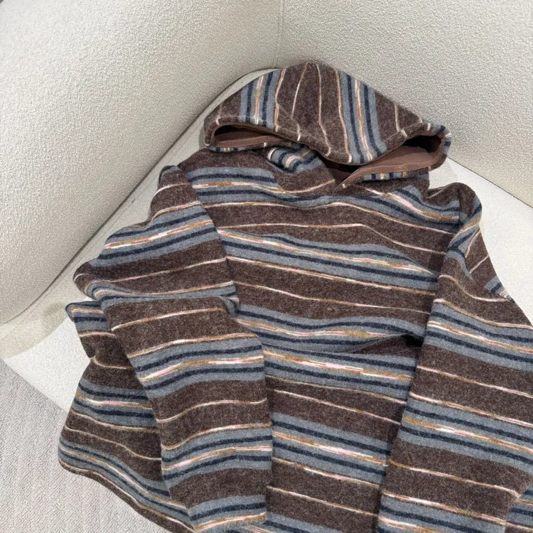 【星河秘境】韩系时尚气质宽松连帽条纹加厚中长款卫衣女