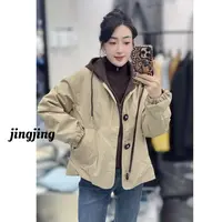 秋季新款休闲百搭风衣拼卫衣连帽棉服(5658)