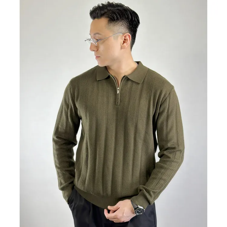 2025秋季新款针织衫拉链款轻奢翻领毛衫男士长袖宽松老钱风毛衣