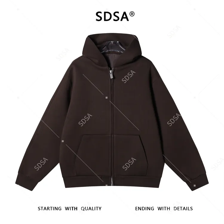 SDSA男士秋冬新款痞帅男装港风复古纯色开衫拉链连帽卫衣外套潮