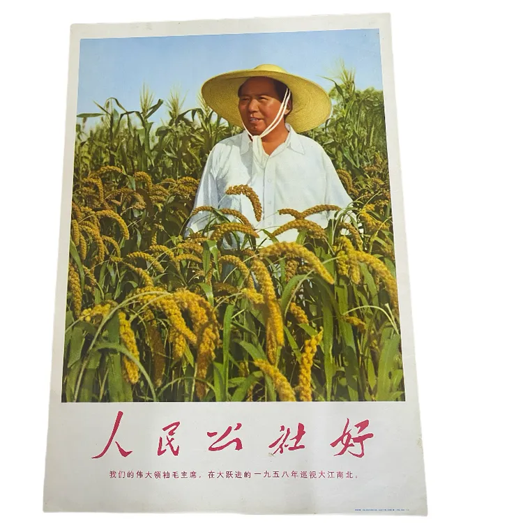 画毛爷爷在河南农村视察画像，1969年印制直径53❌76厘米包老保真