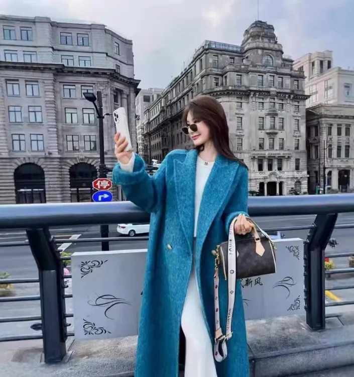 2025年新款毛呢时尚气质双面呢外套网红设计师中长款套装流光风